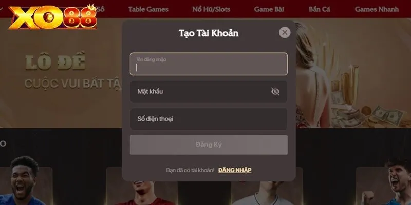 Biểu mẫu đăng ký tài khoản XO88